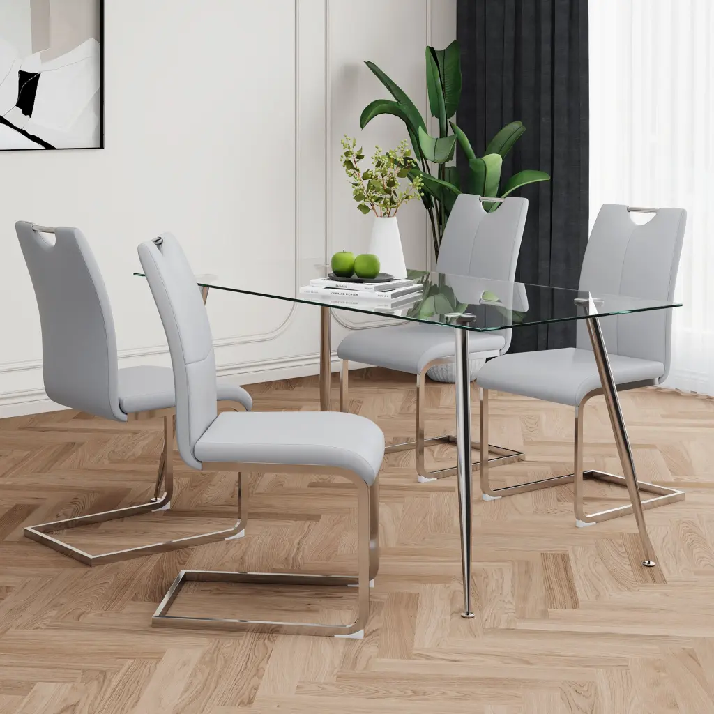 Modern Effortless Rectangular Crystal Dining Table Solid Tempered Glass Top youngmagic