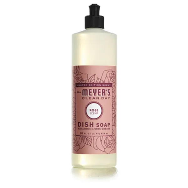 Mrs. Meyer's Clean Day Rose Scent Liquid Dish Soap 16 OZ Plant-Based & Biodegradable Mrs Meyers Clean Day