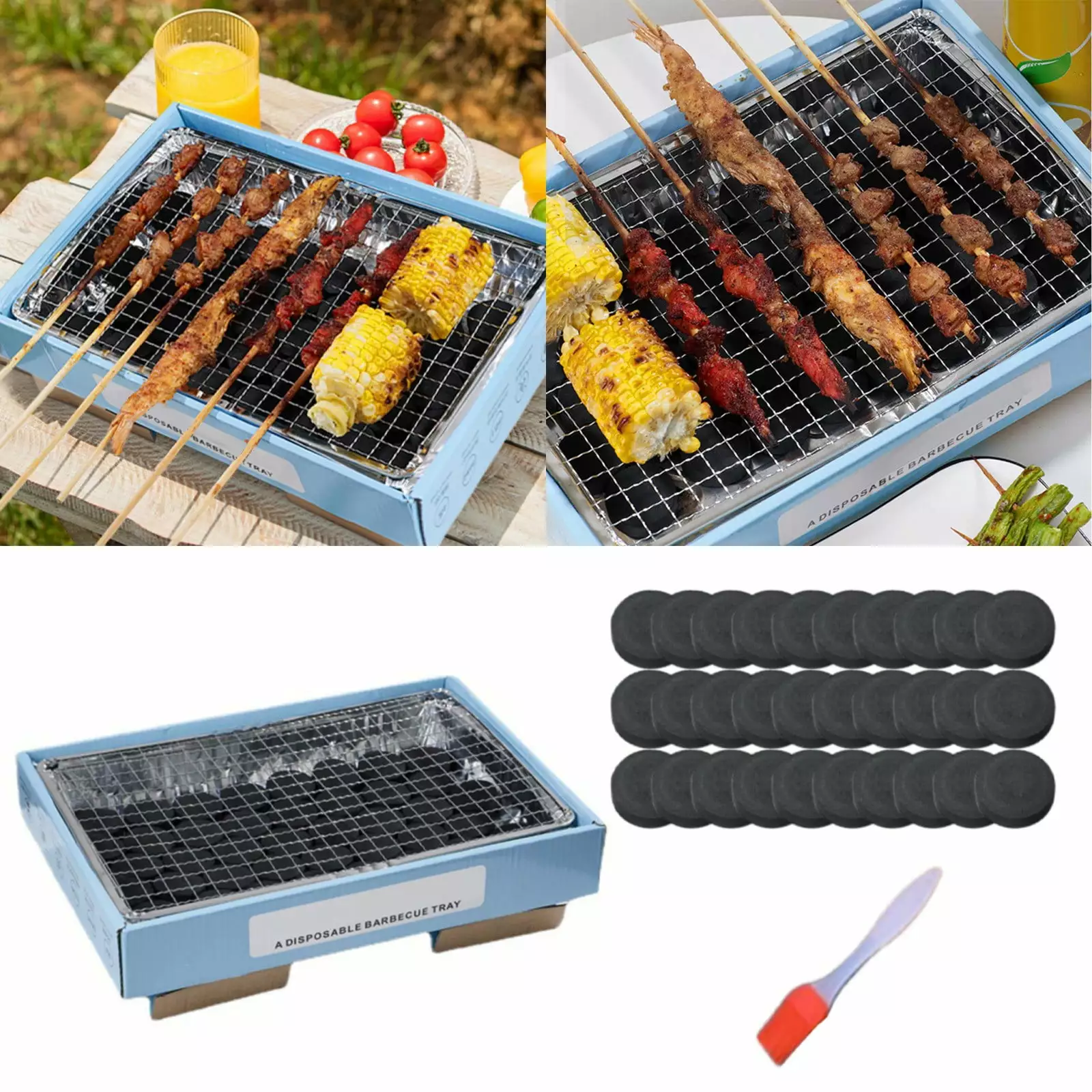 Hexang Disposable BBQ Grill 30 Fast Burning Charcoal Packs Portable Travel-Friendly Grill Camping Clearance One