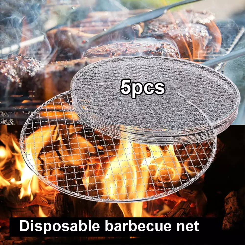 Ludlz 5Pcs Round Disposable BBQ Grill Rack Roast Net Grate Baking