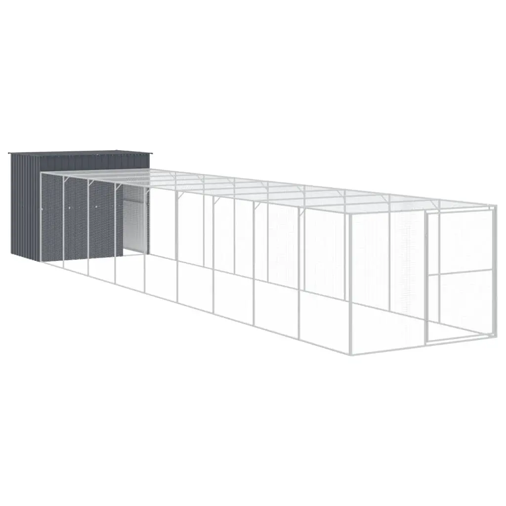 Dog House Run Anthracite 84.3x420.9x71.3 Inch Galvanized Steel Pet Shelter