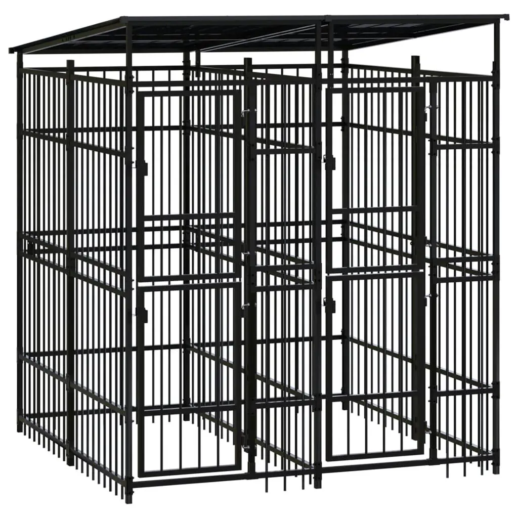 Outdoor Dog Kennel Roof Steel 39.7 Square Feet Pet Shelter