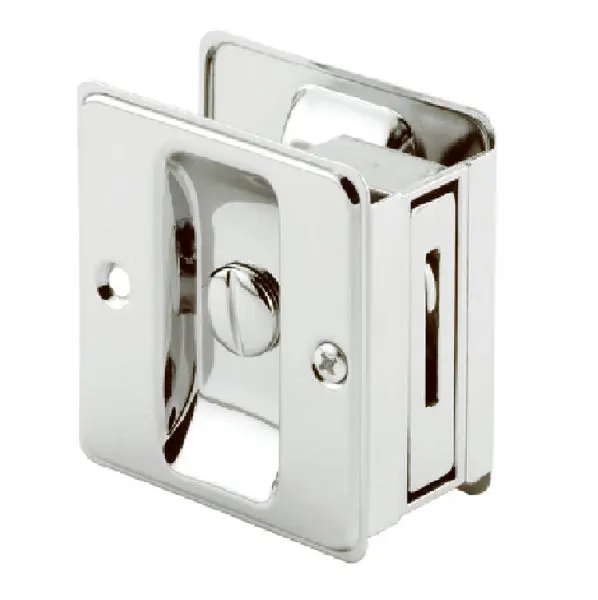 Prime-Line N 6773 Polished Chrome Pocket Door Privacy Lock and Pull Prime Line
