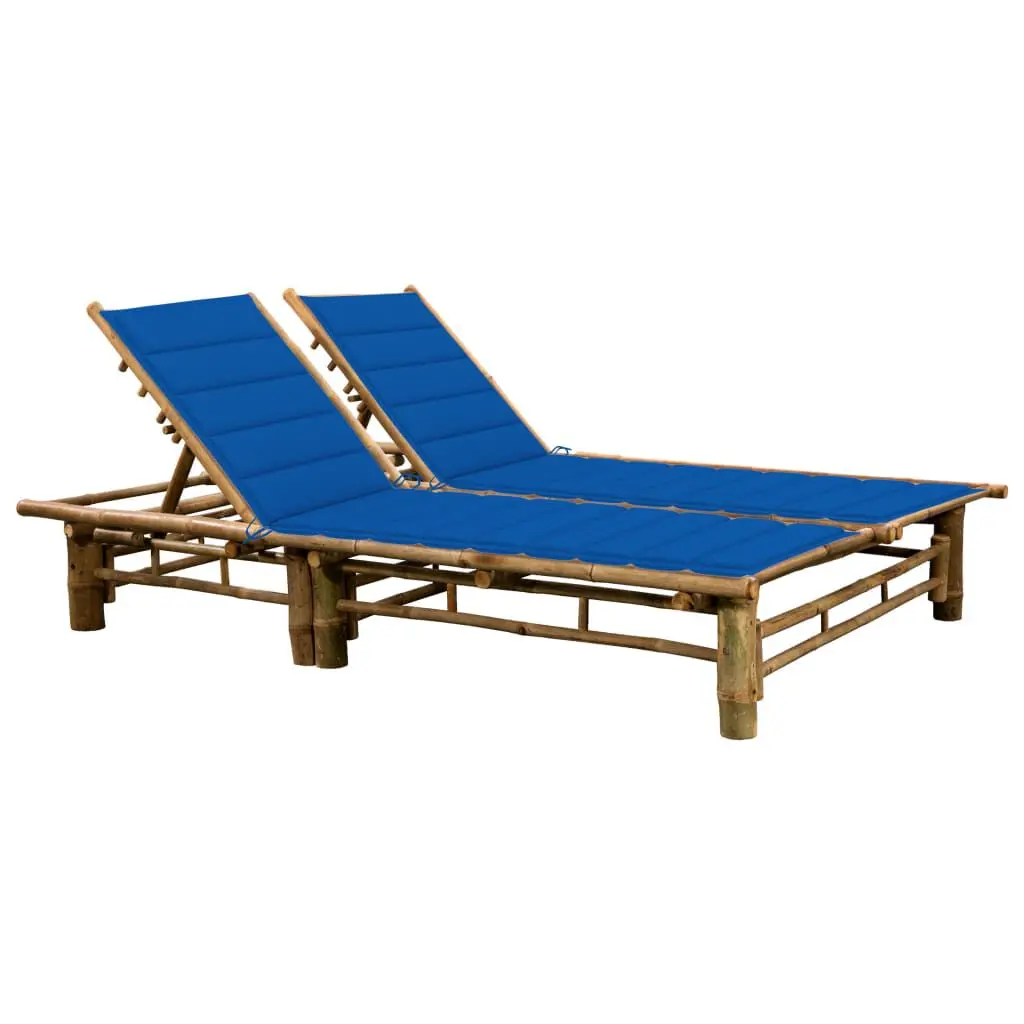 2-Person Sun Lounger Cushions Bamboo Outdoor Double Chaise