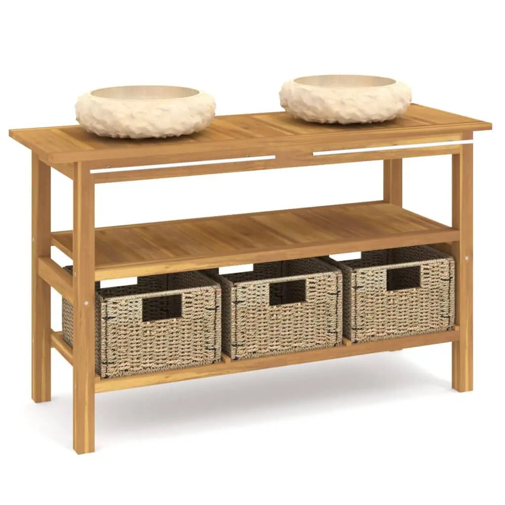 Bathroom Vanity Cabinet Cream Marble Sinks Solid Wood Teak Storage