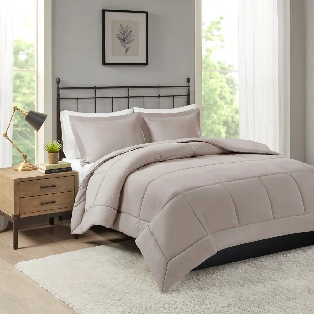 Microcell Down Alternative Comforter Mini Set King Size Taupe Microfiber jla