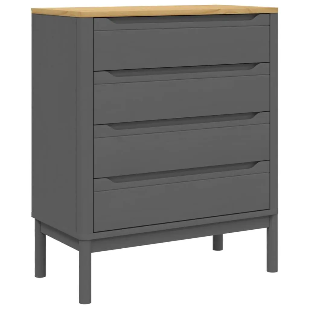 Chest Drawers FLORO Gray Solid Wood Pine Bedroom Storage Furniture