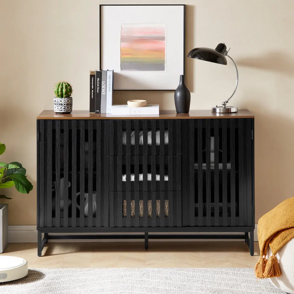 3 Drawer 4 Shelves Gowner Slatted Grille and Striped Drawer hs furniture