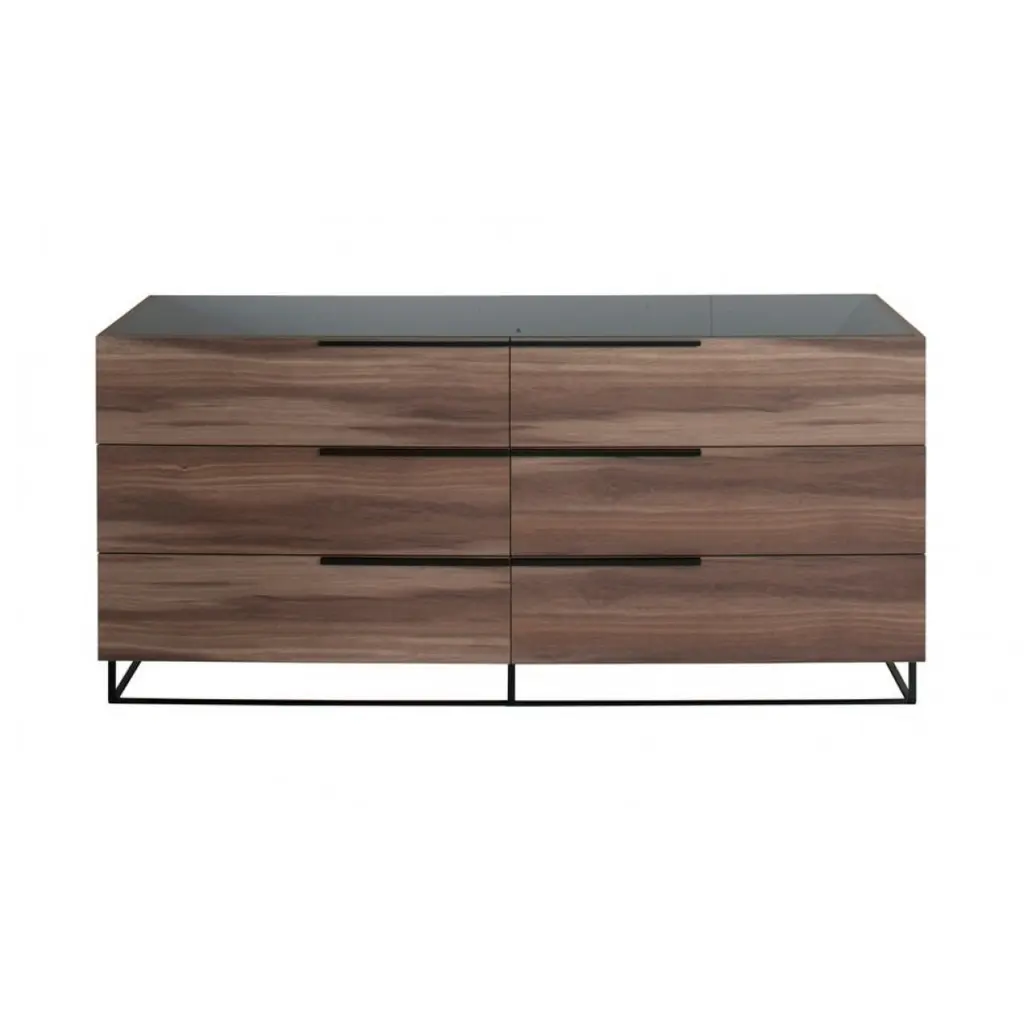 6 Drawer Wooden Dresser Horizontal Metal Pulls Brown Wood Bedroom Storage Furniture royal hampton