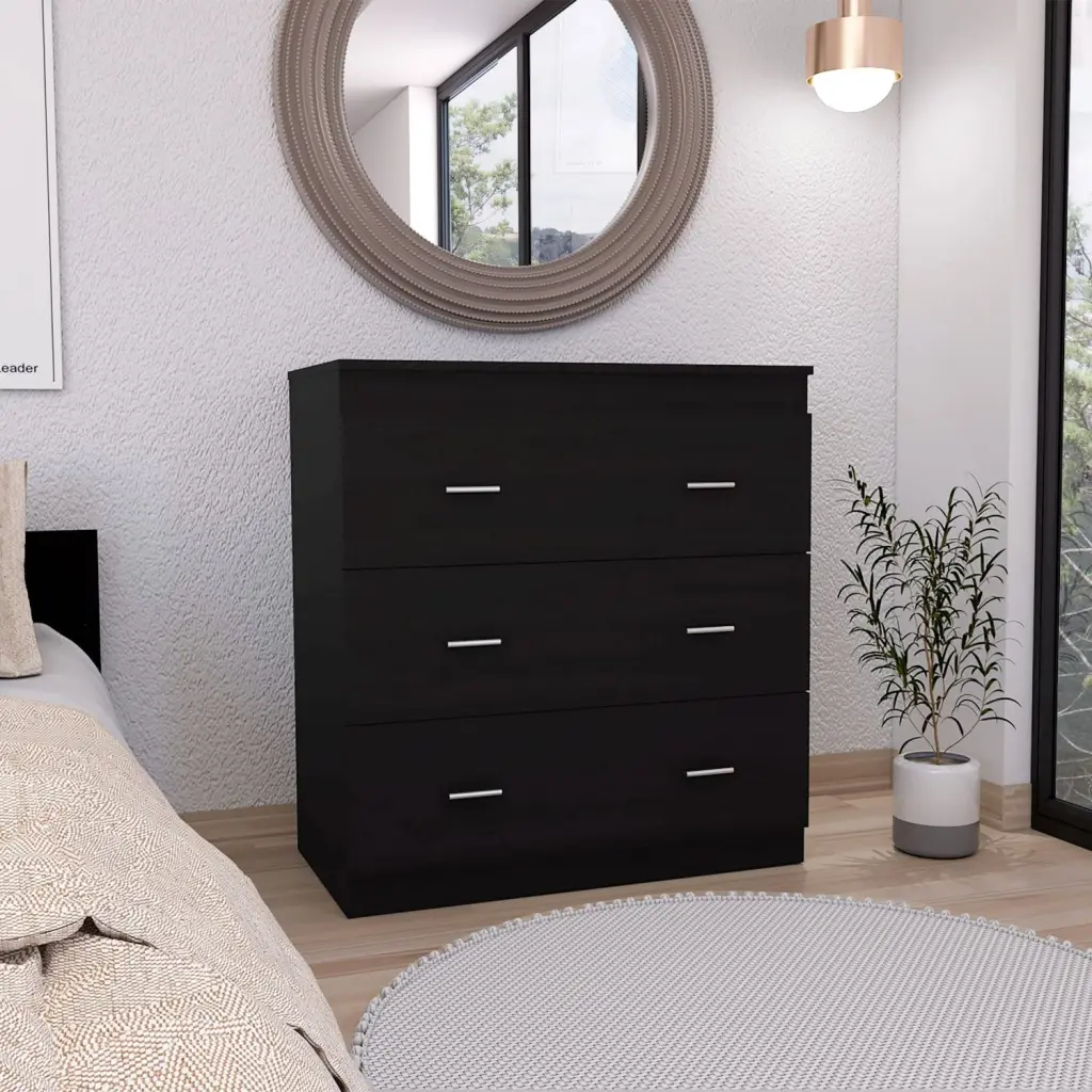 33 Inch Three Drawer Dresser High Quality Top Metallic Handles Black rta mubles colombia