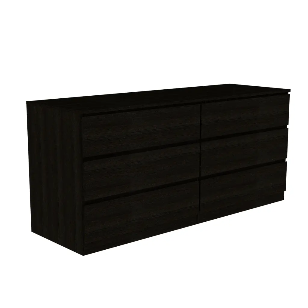 Asteria 6 Drawer Double Dresser Metallic Handles Black Bedroom Modern Storage tuhome