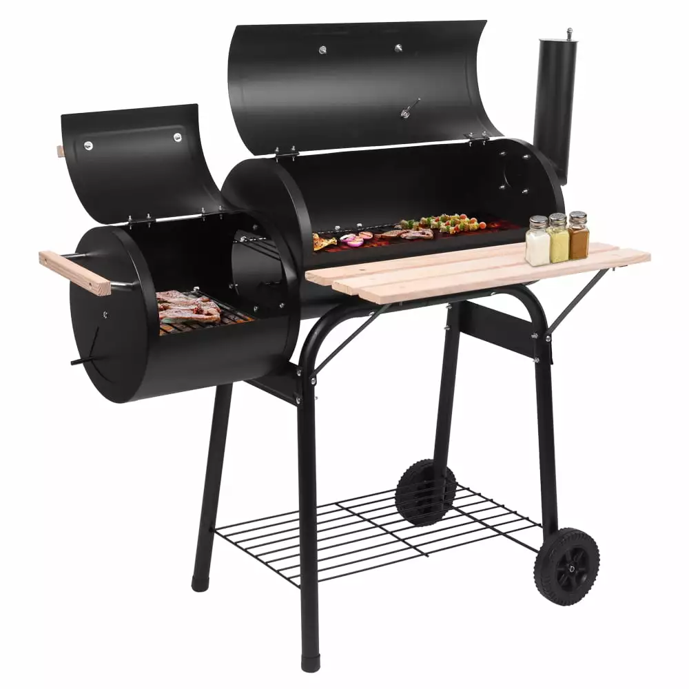 Outdoor Charcoal Grill and Smoker Charcoal Barbecue Grill Large Cooking Surface Oil Drum Charcoal Furnace