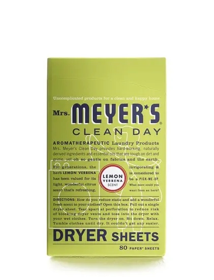 Mrs. Meyer's Clean Day Lemon Verbena Dryer Sheets 80-Count - Fresh Scent Laundry Softener Mrs Meyers Clean Day