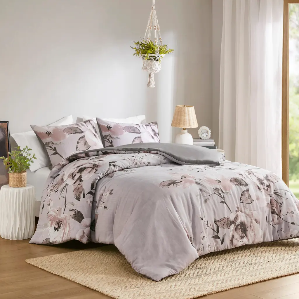 3 Piece Floral Printed Duvet Cover Set King Multicolor Microfiber jla