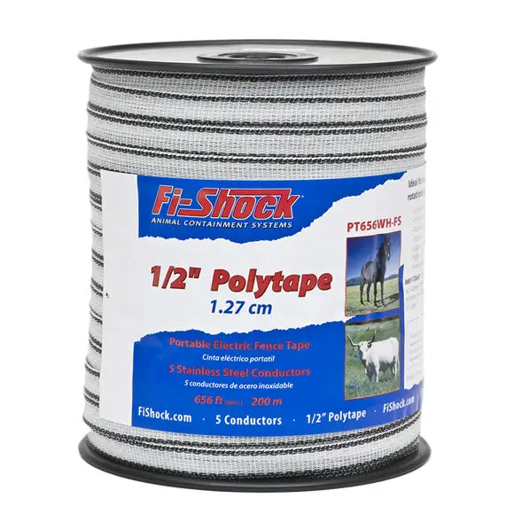 Fi-Shock PT656WH-FS Electric Fence Polytape 200 Meter 1/2 Inch Livestock Containment