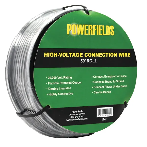 Powerfields R-58 High-Voltage Connection Wire 20000 Volt 50' Roll Electric Fencing