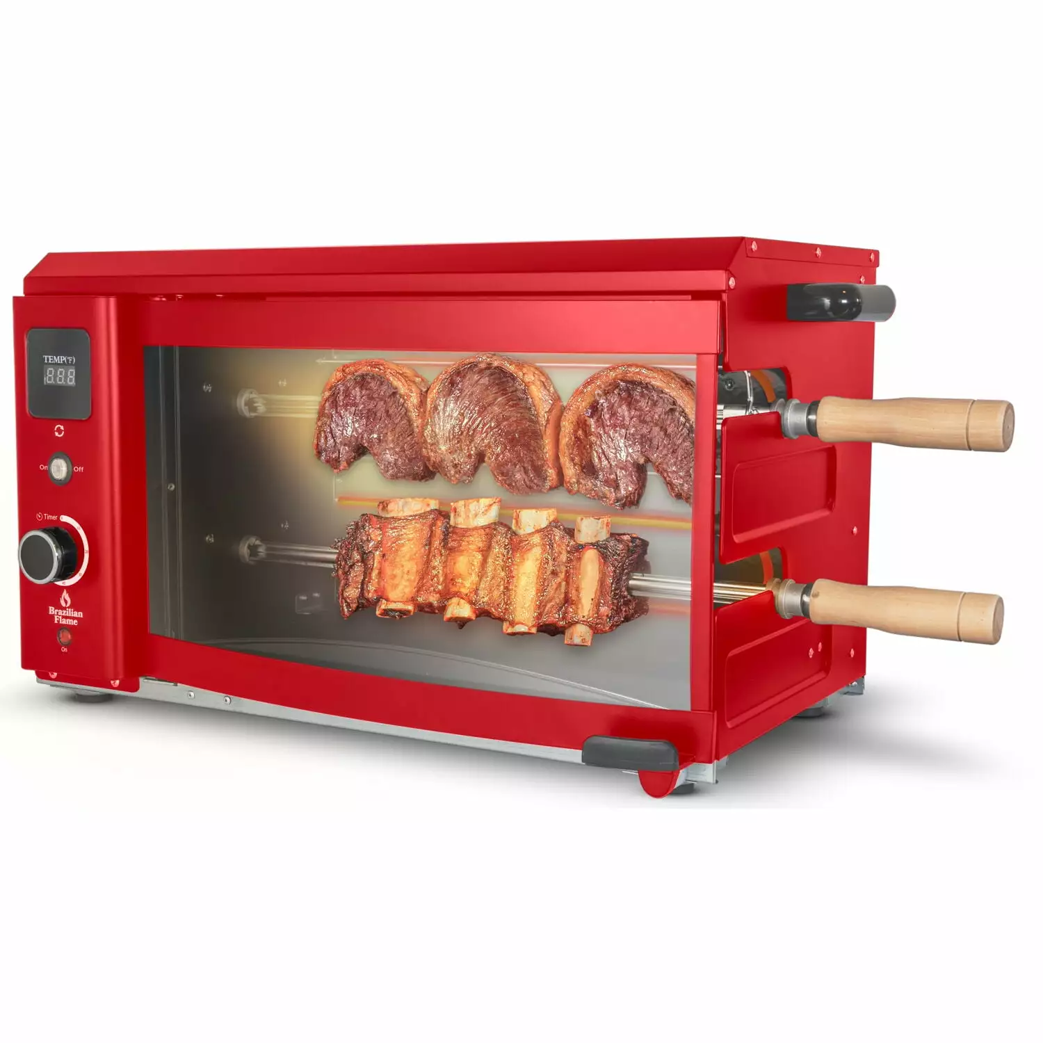 Brazilian Flame 2-Skewer Brazilian Rotisserie Electric Grill Red Indoor and Outdoor Use