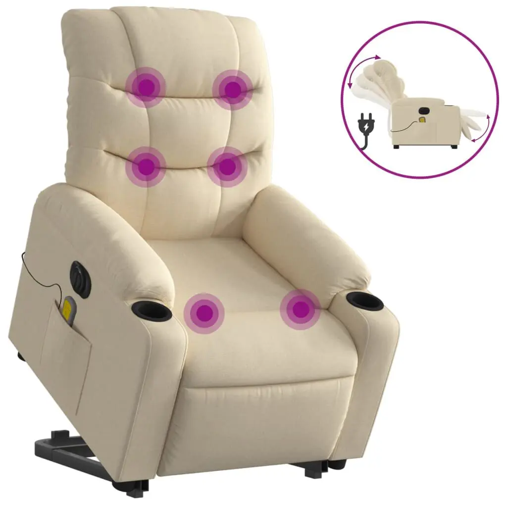 Electric Stand up Massage Recliner Chair Cream Fabric Zero Gravity Recliner