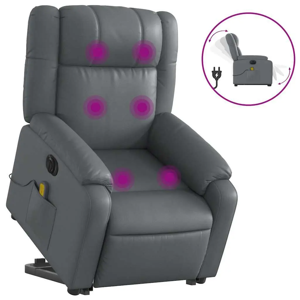 Electric Stand up Massage Recliner Chair Gray Faux Leather Power Lift Chair