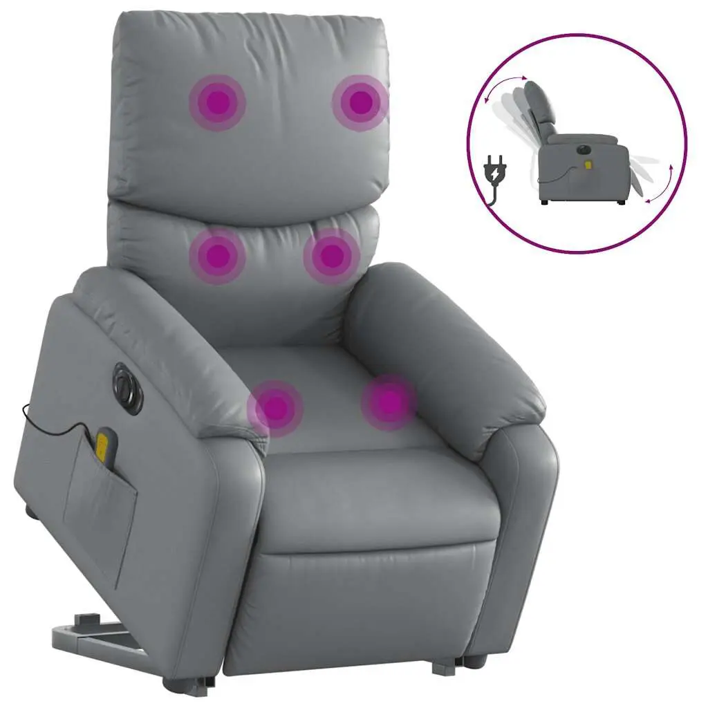 Electric Stand up Massage Recliner Chair Gray Faux Leather Power Lift Chair