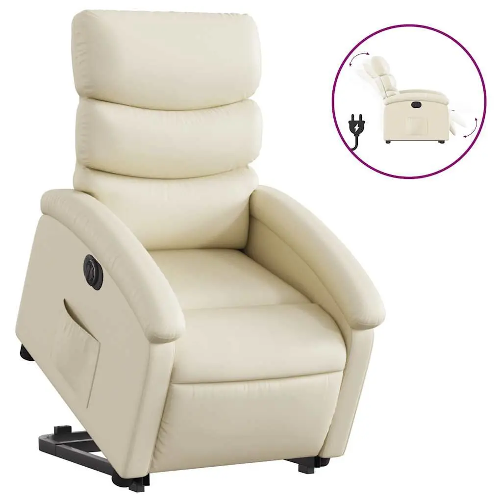 Electric Stand up Recliner Chair Cream Faux Leather Power Lift Chair
