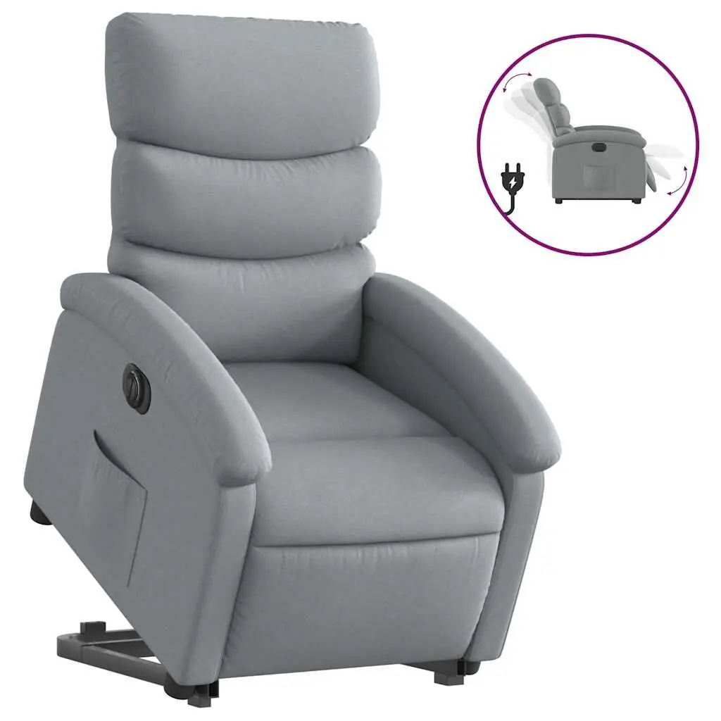 Electric Stand Up Recliner Chair Light Gray Fabric Power Lift Recliner