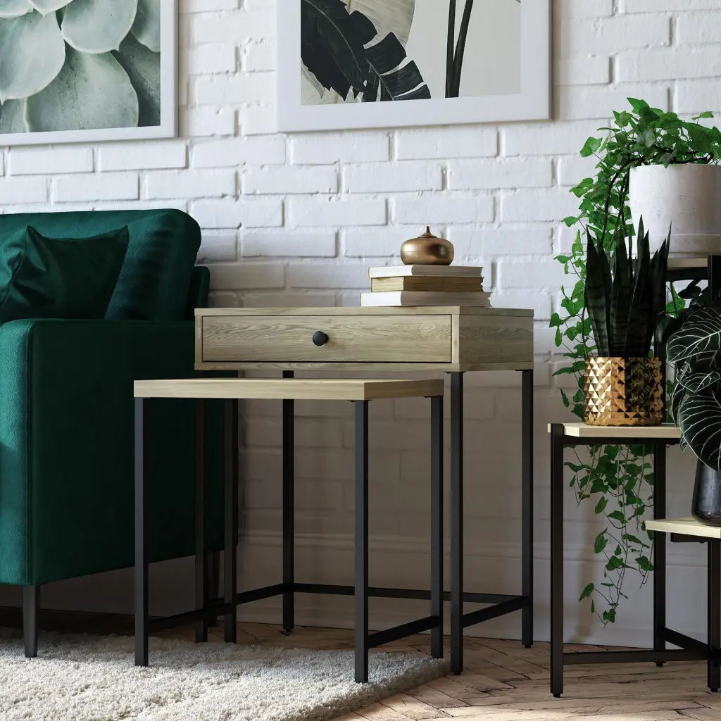 Ameriwood Home Brookville Nesting Side Tables Natural Living Room Furniture