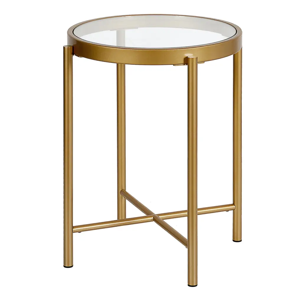 Evelyn&Zoe Duxbury 18 Wide Round Side Table Brass Modern Accent Table
