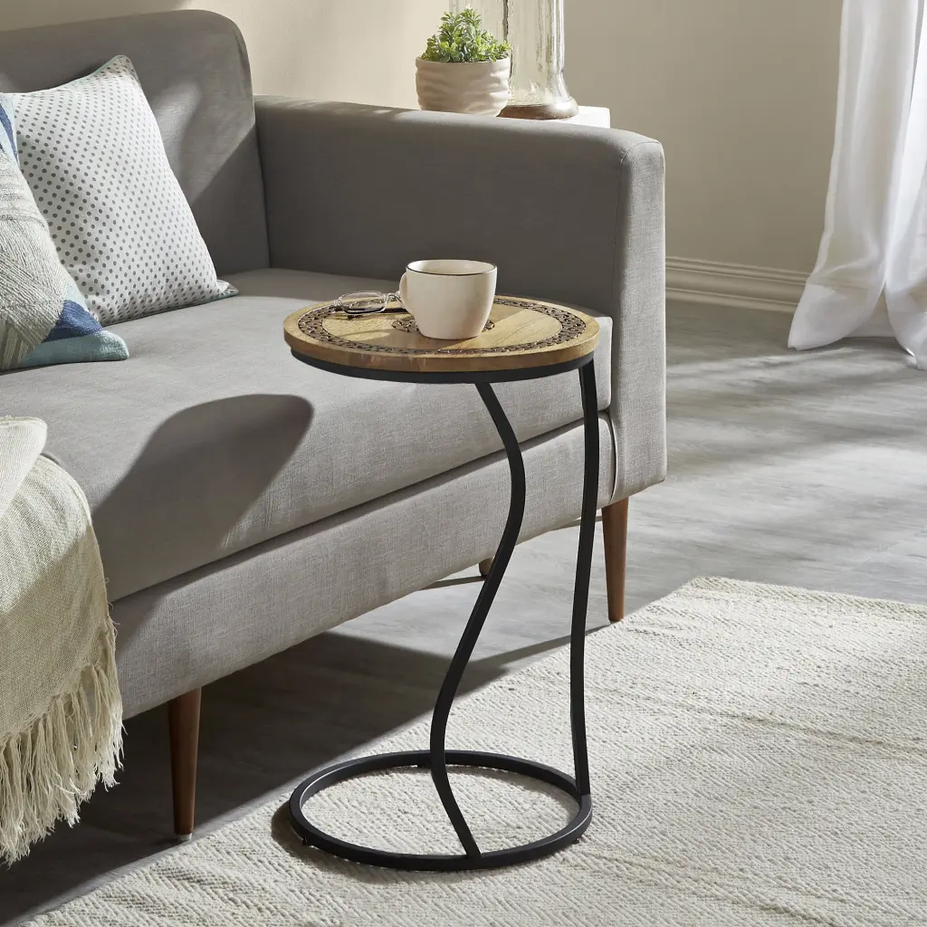 FirsTime & Co. Natural And Black Kai Carved C End Table Bohemian Stained Wood