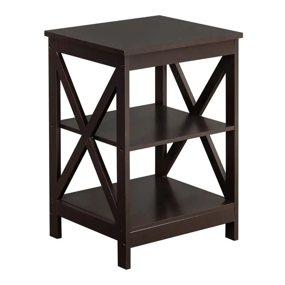 iTopRoad 2-Tier Side End Table X-Shaped Shelves Brown Living Room Furniture