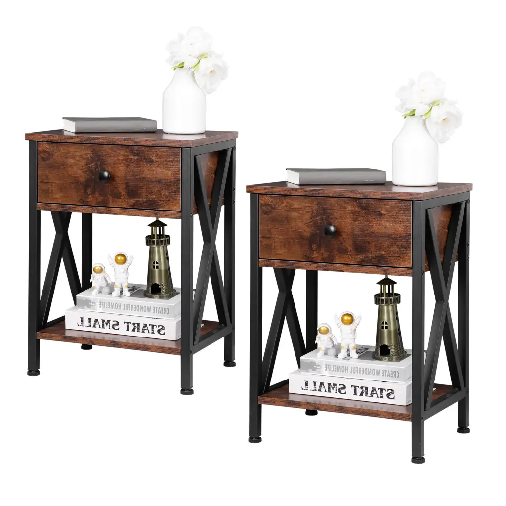 ZENSTYLE Set 2 End Tables X-Design Metal Frame Brown