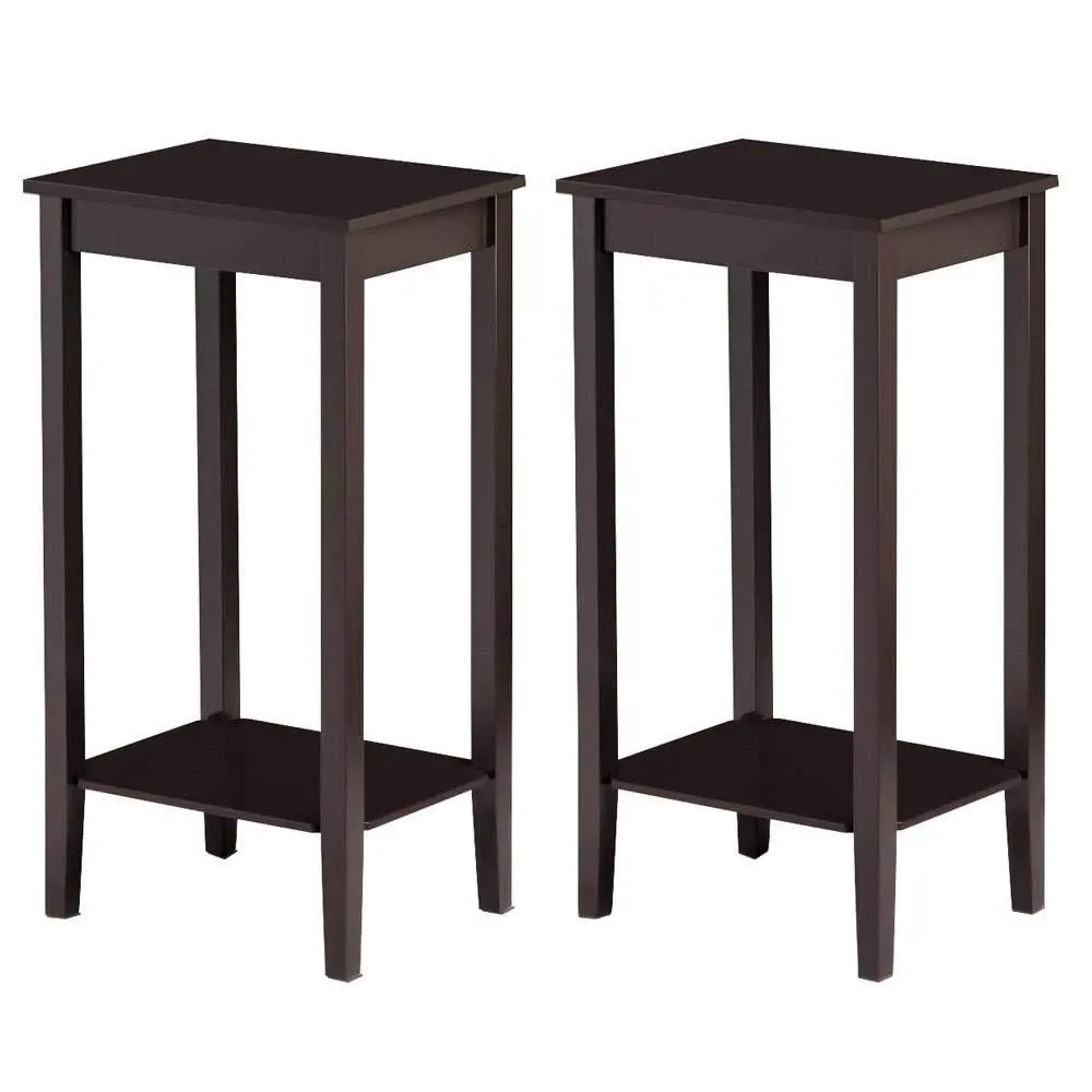 Zimtown 2 Tier Wood Tall End Table Sofa Side Snack Table Multipurpose Brown