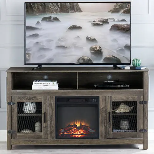 Modern Farmhouse TV Stand Electric Fireplace Fits Up to 65 Inch Flat Screen harmony