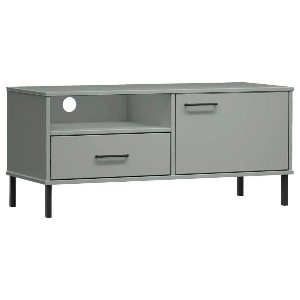 TV Stand Metal Legs Gray Solid Wood Pine OSLO Entertainment Center