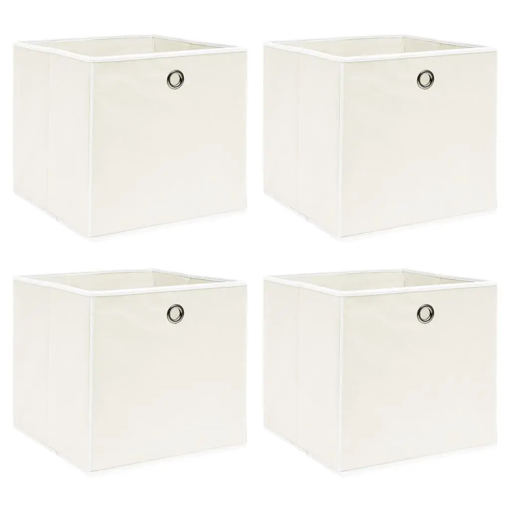 Storage Boxes 4 pcs White 12.6x12.6x12.6 Inch Fabric Foldable Organizer