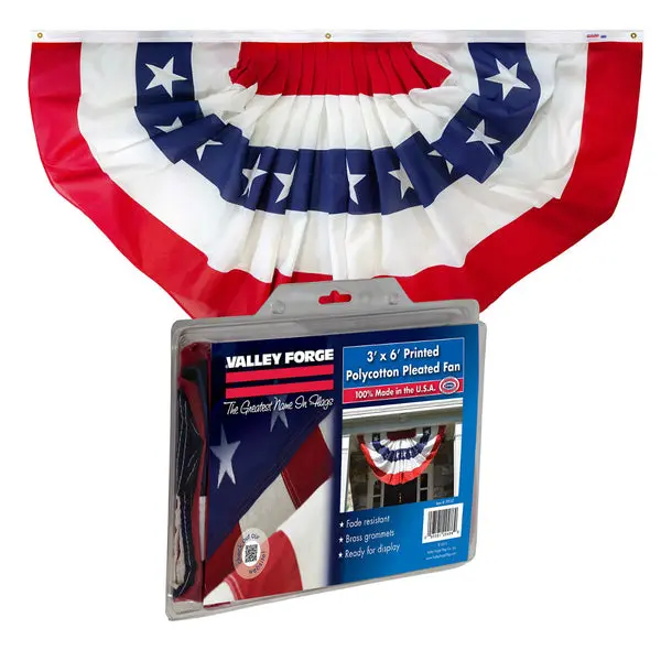 Valley Forge PFF ST Printed Polycotton Pleated Fan Flag 3 x 6 Brass Grommets Decorative Flag