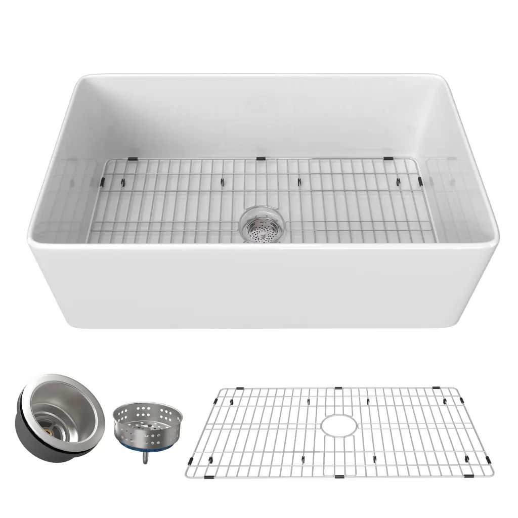 36 Inch Fireclay Farmhouse Kitchen Sink White Single Bowl Apron Front Sink w995 bestgo