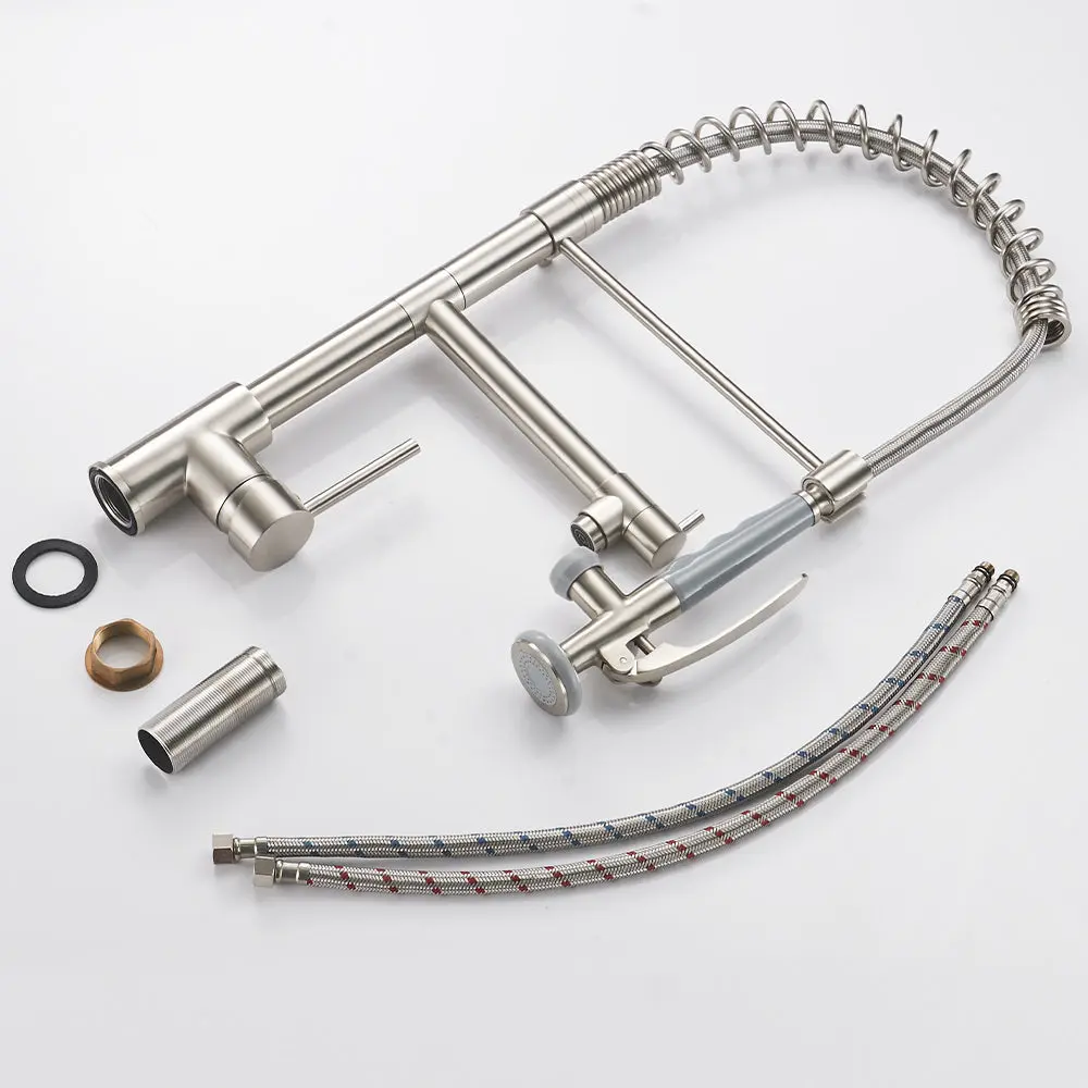 Commercial Kitchen Faucet Pull Down Sprayer Single Handle Nickel Finish flg