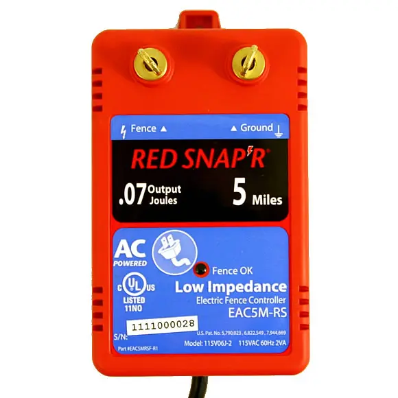 Red Snap'R EAC5M-RS 5 Mile AC Low Impedance Fence Charger Livestock