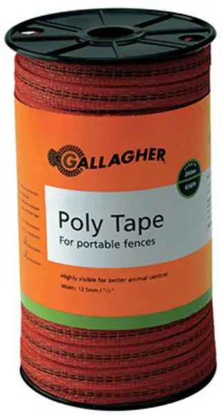 Gallagher G62314 Poly Tape Portable Electric Fences Orange 656 Feet