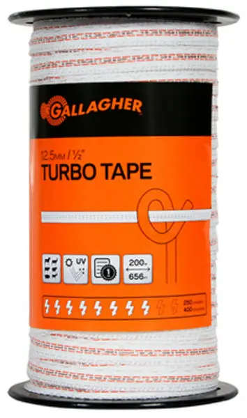 Gallagher G62354 1/2" x 656' Ultra White Electric Fence Turbo Tape High Visibility