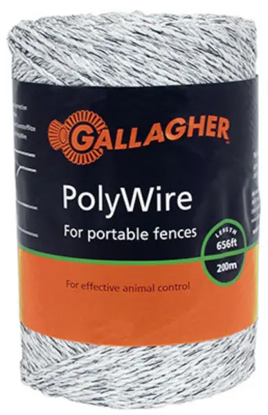 Gallagher G62004 Poly Wire Portable Fences Ultra White 1/16 Inch x 656 Feet