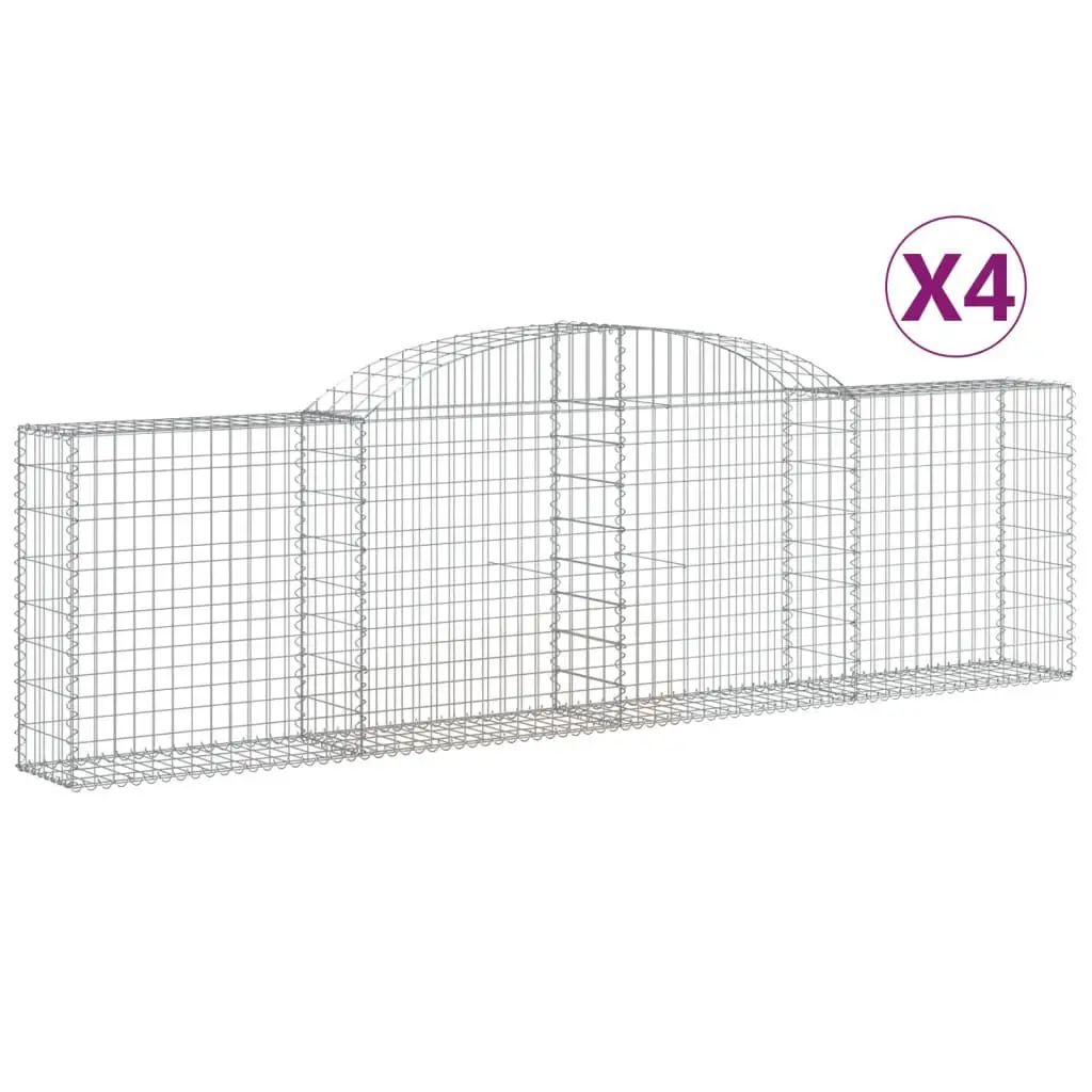 4 Pack Arched Gabion Binquireets 118.1x11.8x31.5/39.4 Inch Galvanized Iron Fencing