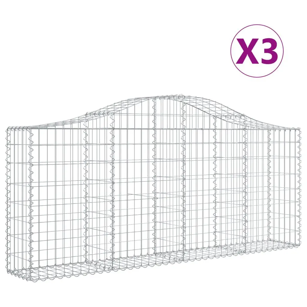 3 Pack Arched Gabion Binquireets 78.7x11.8x31.5/39.4 Inch Galvanized Iron Garden Fence