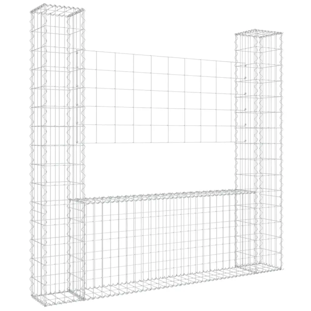 U-Shape Gabion Binquireet 2 Posts 55.1x7.9x59.1 Inch Galvanized Iron Garden Corner Fence