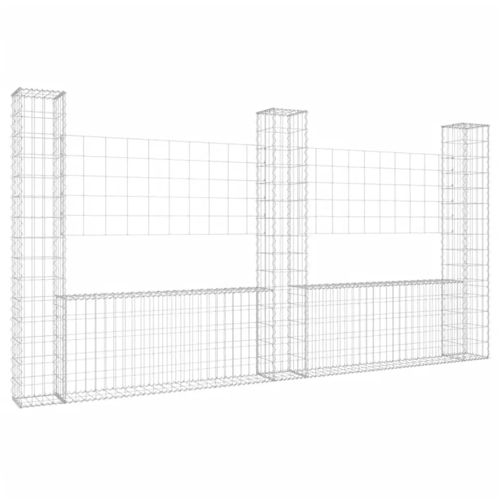 U-shape Gabion Binquireet 3 Posts Iron 102.4x7.9x59.1 Inches Heavy Duty Garden Barrier