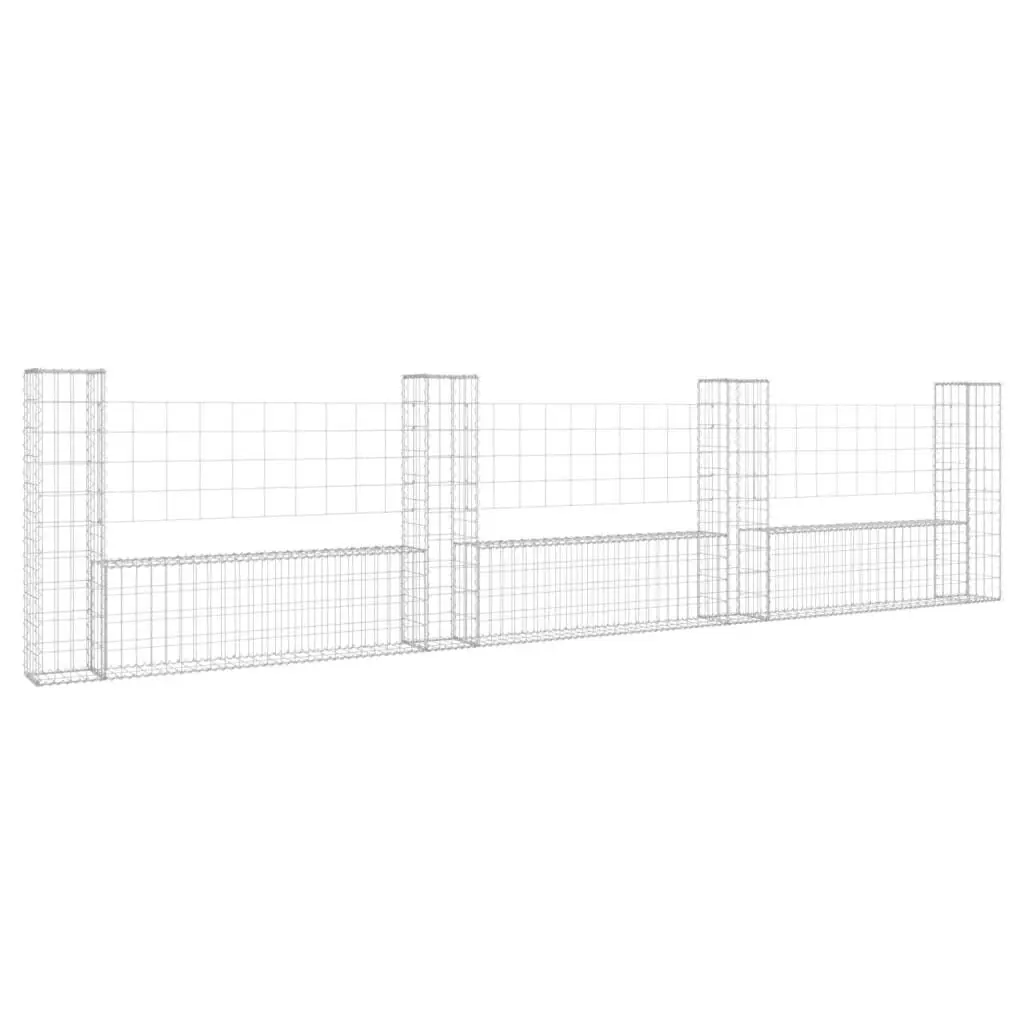 U-shape Gabion Binquireet 4 Posts Iron 149.6x7.9x39.4 Inches Garden Fence