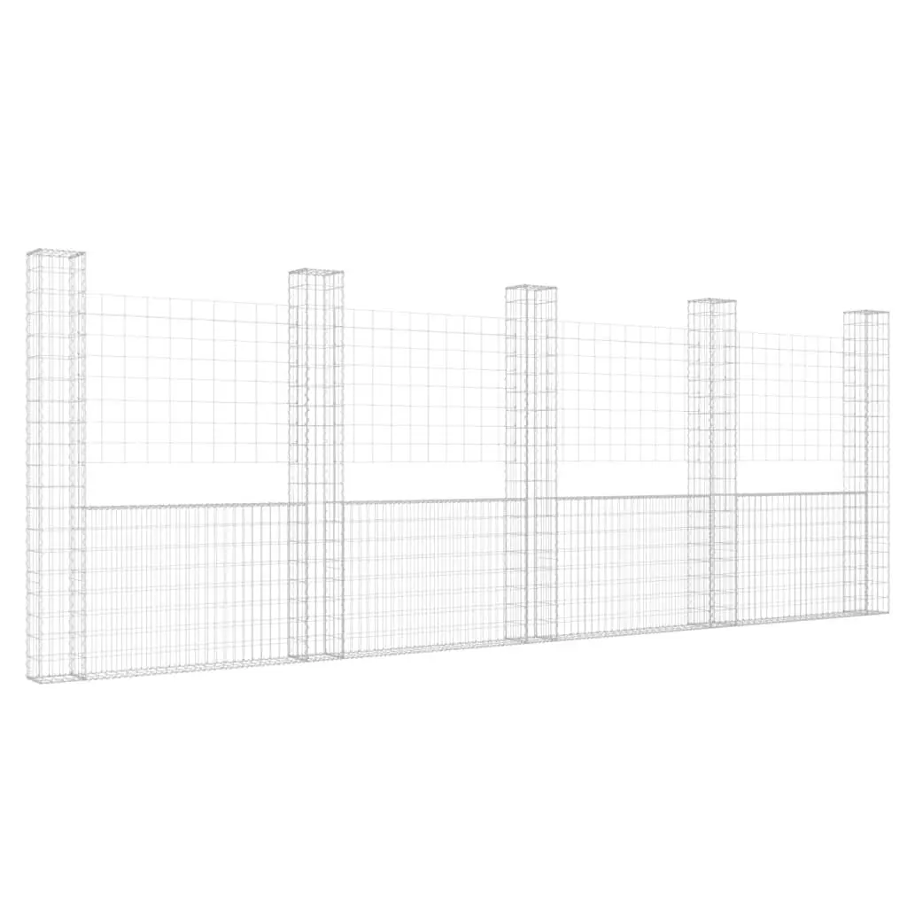 U-shape Gabion Binquireet 5 Posts Iron 196.9x7.9x78.7 Inches Large Outdoor Fence