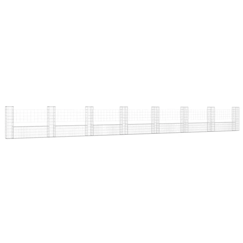 U-shape Gabion Binquireet 8 Posts Iron 338.6x7.9x39.4 Inches Extra Wide Garden Fence