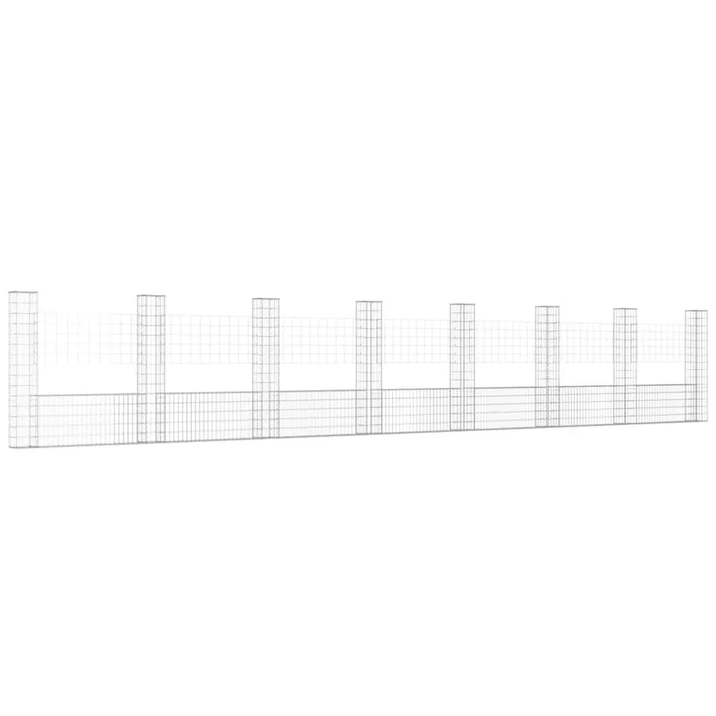 U-shape Gabion Binquireet 8 Posts Iron 338.6x7.9x59.1 Inches Tall Outdoor Barrier